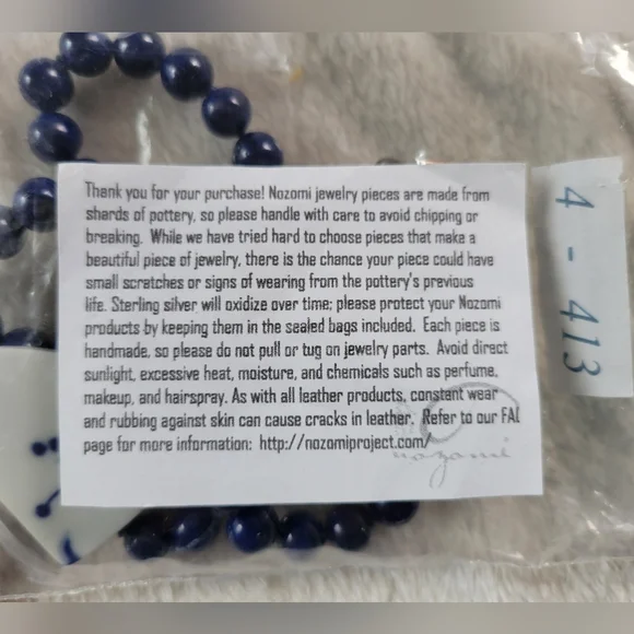 Nozomi Project | Blue/White Upcycyled Lapis Lazuli Porcelain Necklace - Picture 9 of 13